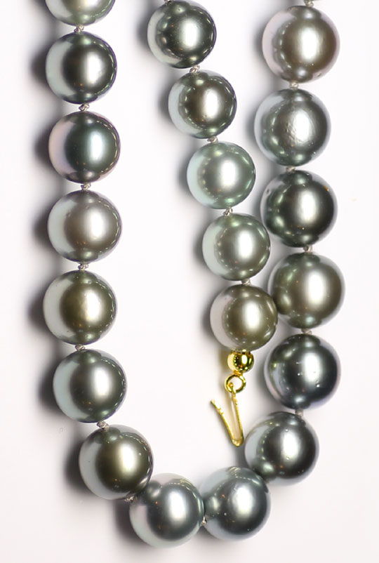 Foto 3 - Silber Tahiti Südsee Perlenkette bis 11,7mm Goldschloss, R5450
