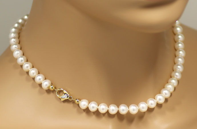 Foto 4 - Perlenkette bis 8,5mm mit Diamanten Karabinerverschluss, R7388