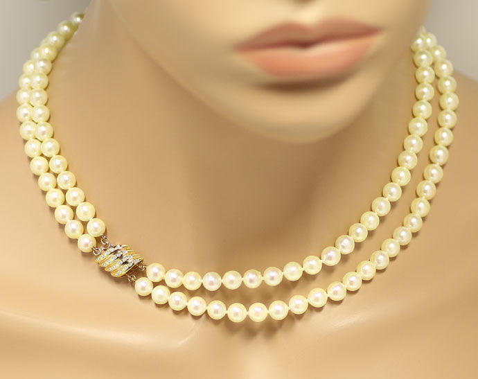 Foto 4 - Zweireihiges Perlenkollier mit Diamanten-Gold-Verschluss, R9095
