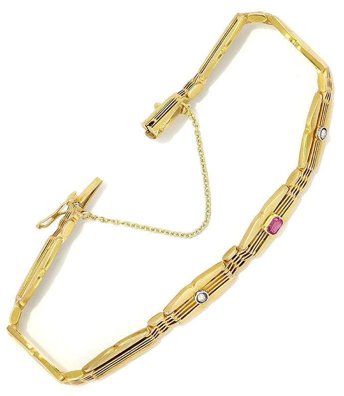 Foto 3 - Antik-Gelbgold-Armband Perlen rosa Farbstein, S2983