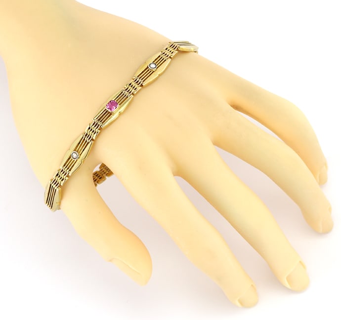 Foto 4 - Antik-Gelbgold-Armband Perlen rosa Farbstein, S2983